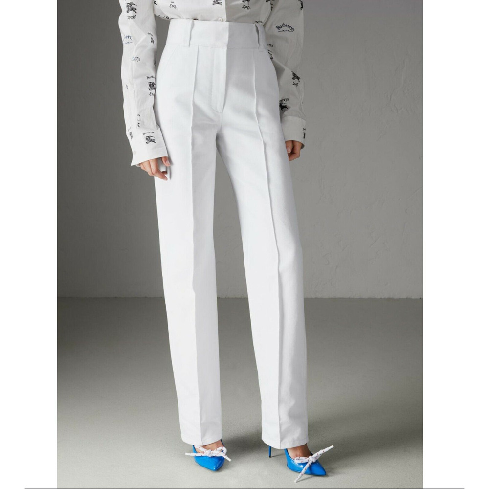 Burberry Skerton Front Pleat Cotton Drill High Waist Pants Flawed NWOT 2